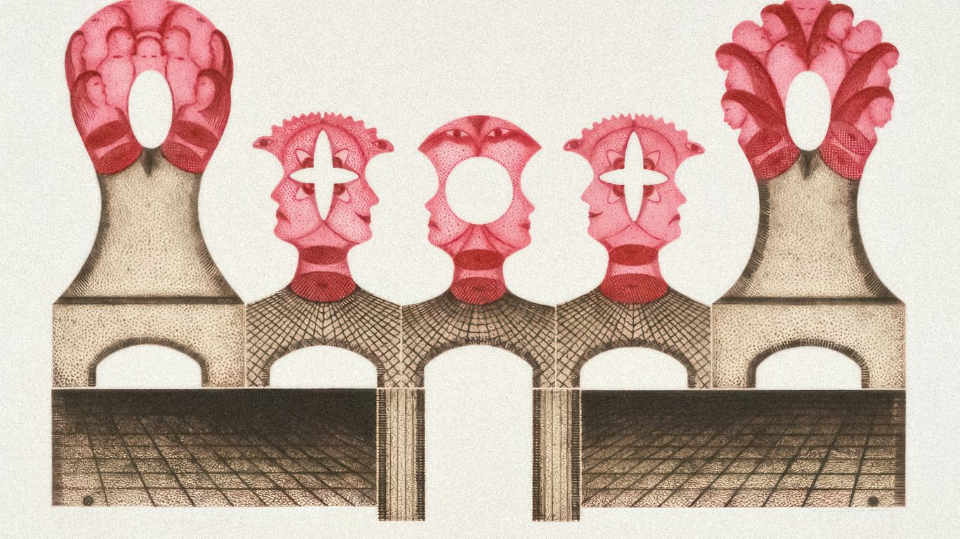 a drawing of a bridge with a cross on it