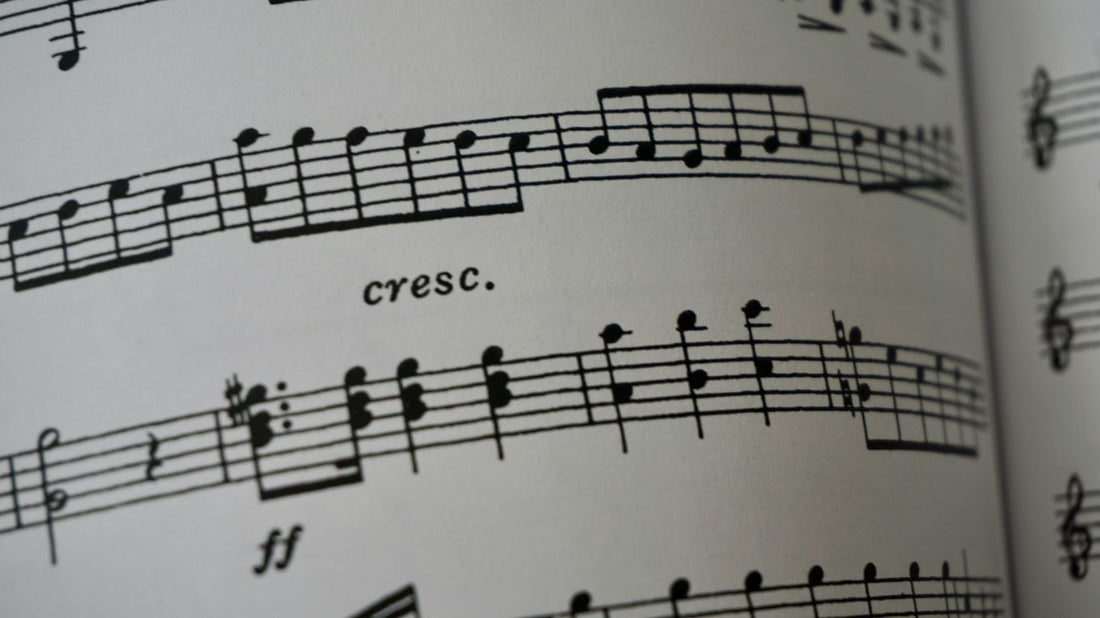 a close up of a book with musical notes