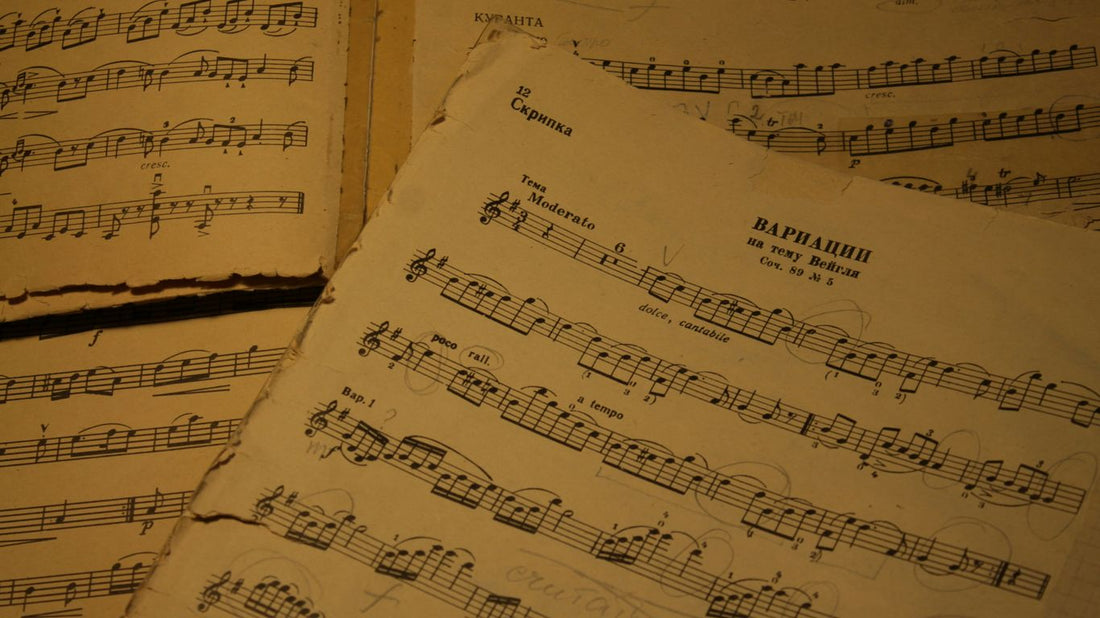 a close up of sheet music on a table