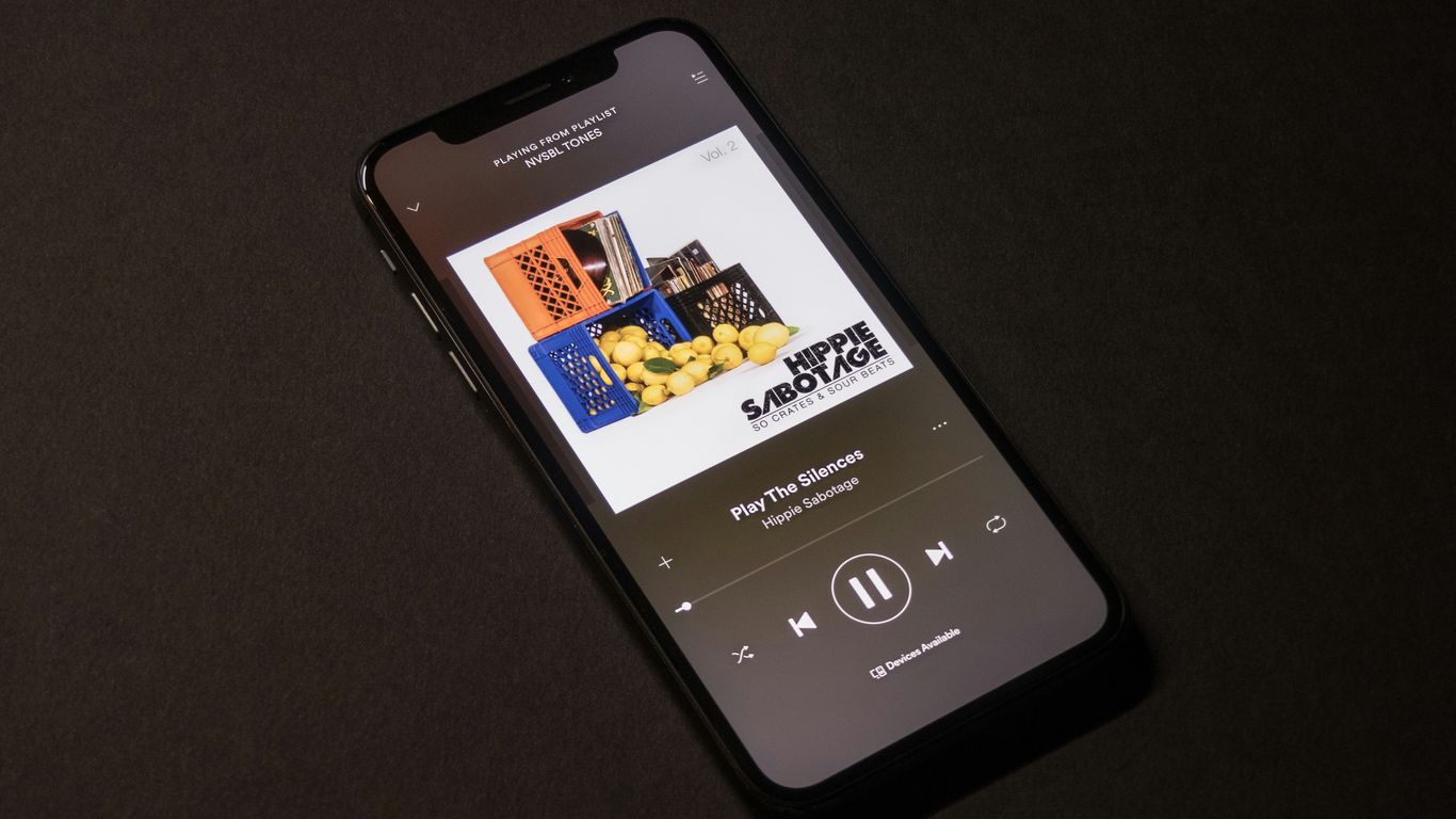 space gray iPhone X showing Spotify application